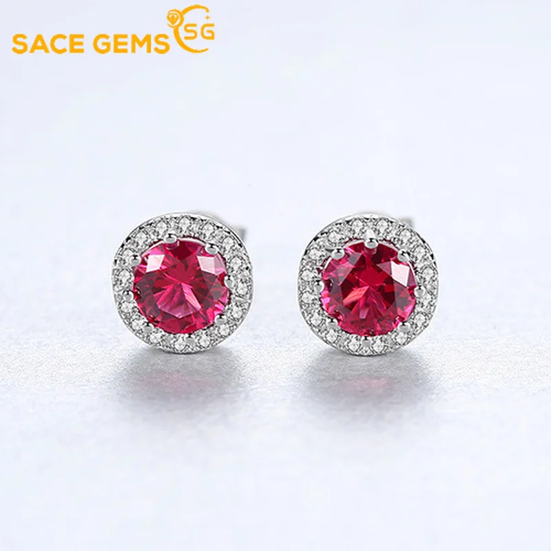 

SACE GEMS Romantic 100% 925 Sterling Silver Ruby Gemstone Flower Plant Ear Studs White Gold Earrings Jewelry Wholesale Lots Bulk