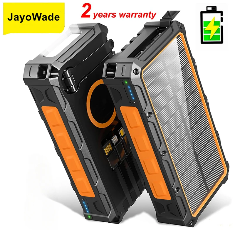 

IP65 Solar Power Bank 20000mAh Fast Wireless PowerBank Built in Cable Solar Charger Power Bank With LED Safe-Protection Battery