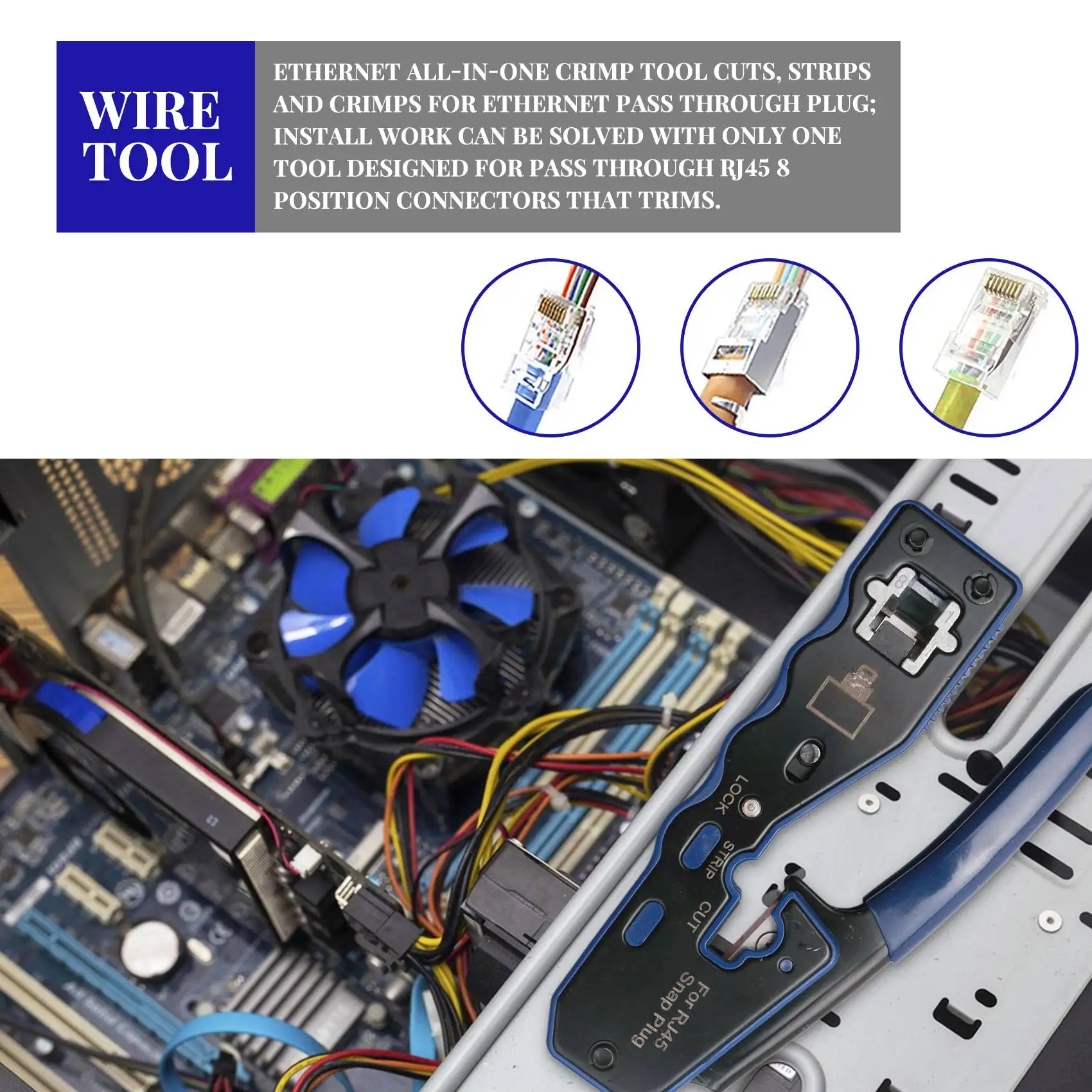 AEE4-Ethernet RJ45 Pass Through Crimping Tool Bundle With CAT6 RJ45 Pass Through Ethernet 50U Modular Plug 25 Pack