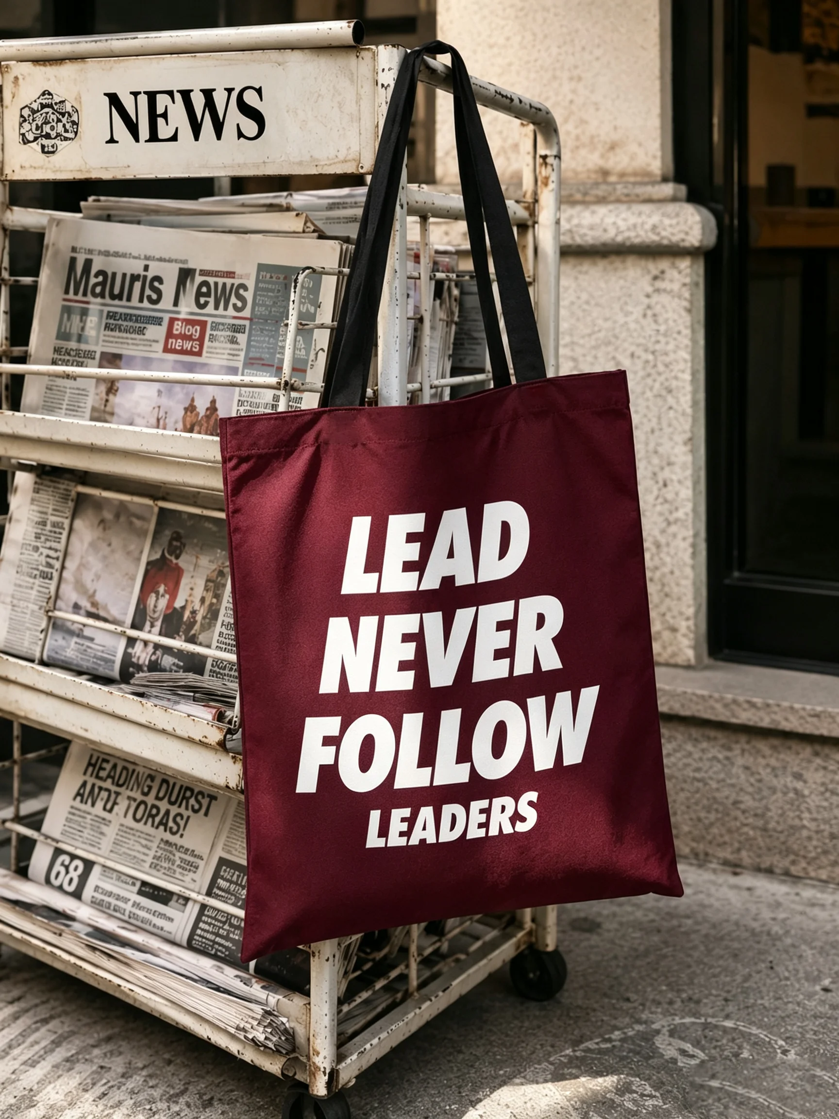 2026 Slogan Print Polyester Tote Bag, Lead Never Follow Graphic, Canvas‑Style Large Casual Street Shoulder Bag For Men & Women