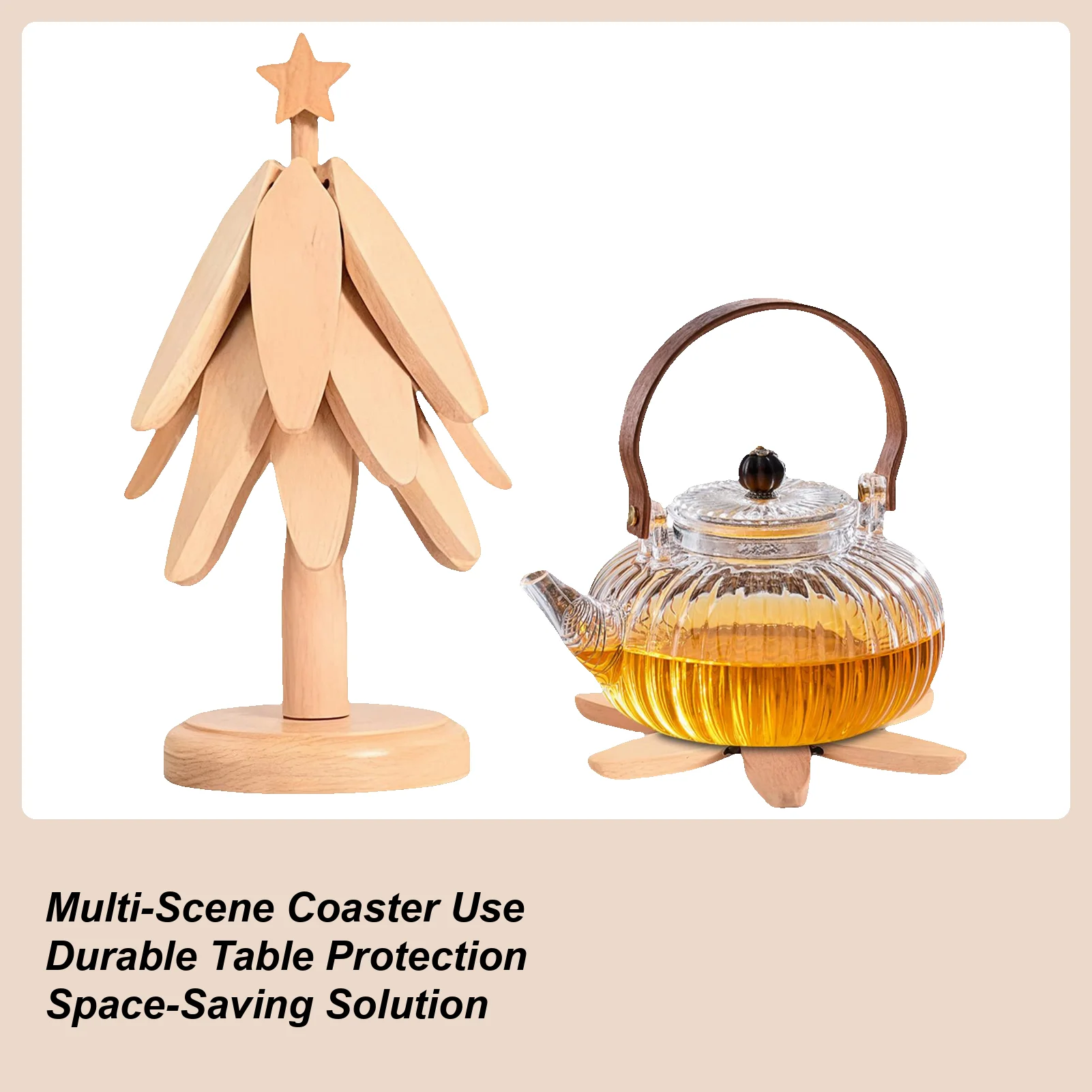 

Wooden Coaster Tree Heat Resistant Foldable Tree Shaped Wood Coaster Christmas Hot Pot Holder Protection For Home Restaurant