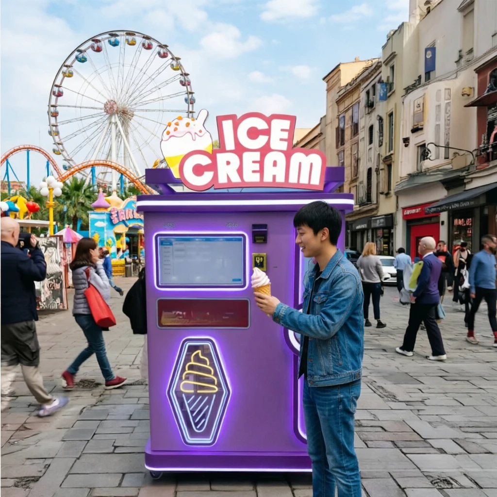 Coin Operated Ice Cream Vending Machine Built-in Coin Changer Change Return Factory Staff Canteen 24 Hour Self Service Dispenser