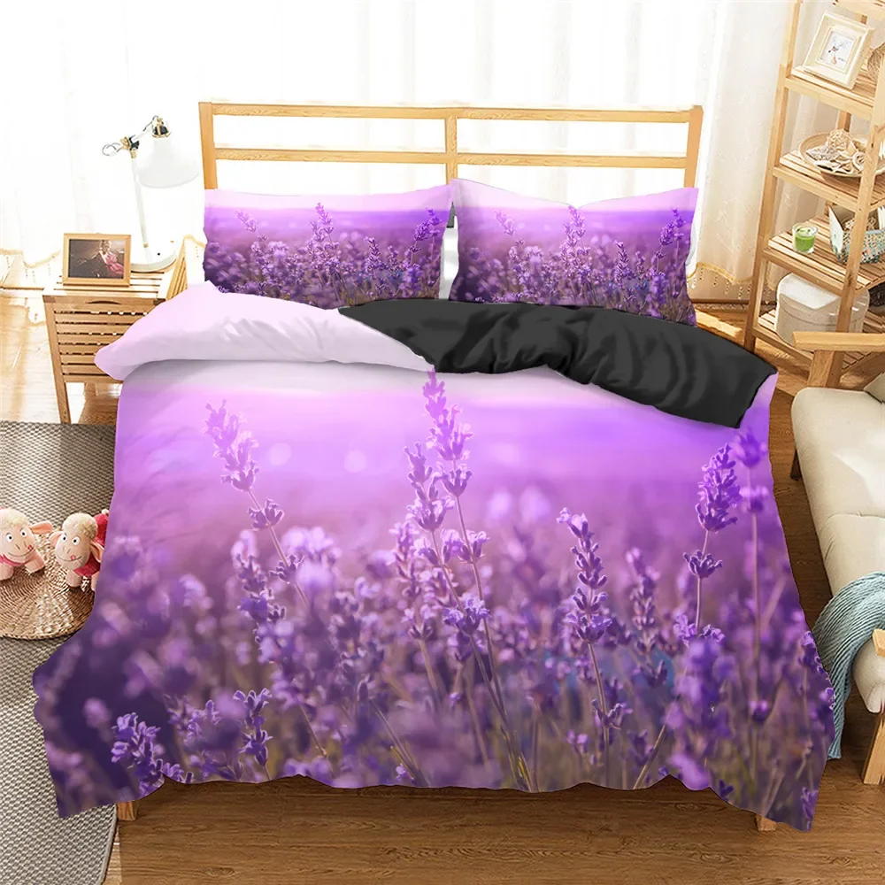 Purple Lavender King Queen Full Twin Duvet Cover Romantic Flower Bedding Set for Girls Women Floral 2/3pcs Polyester Quilt Cover