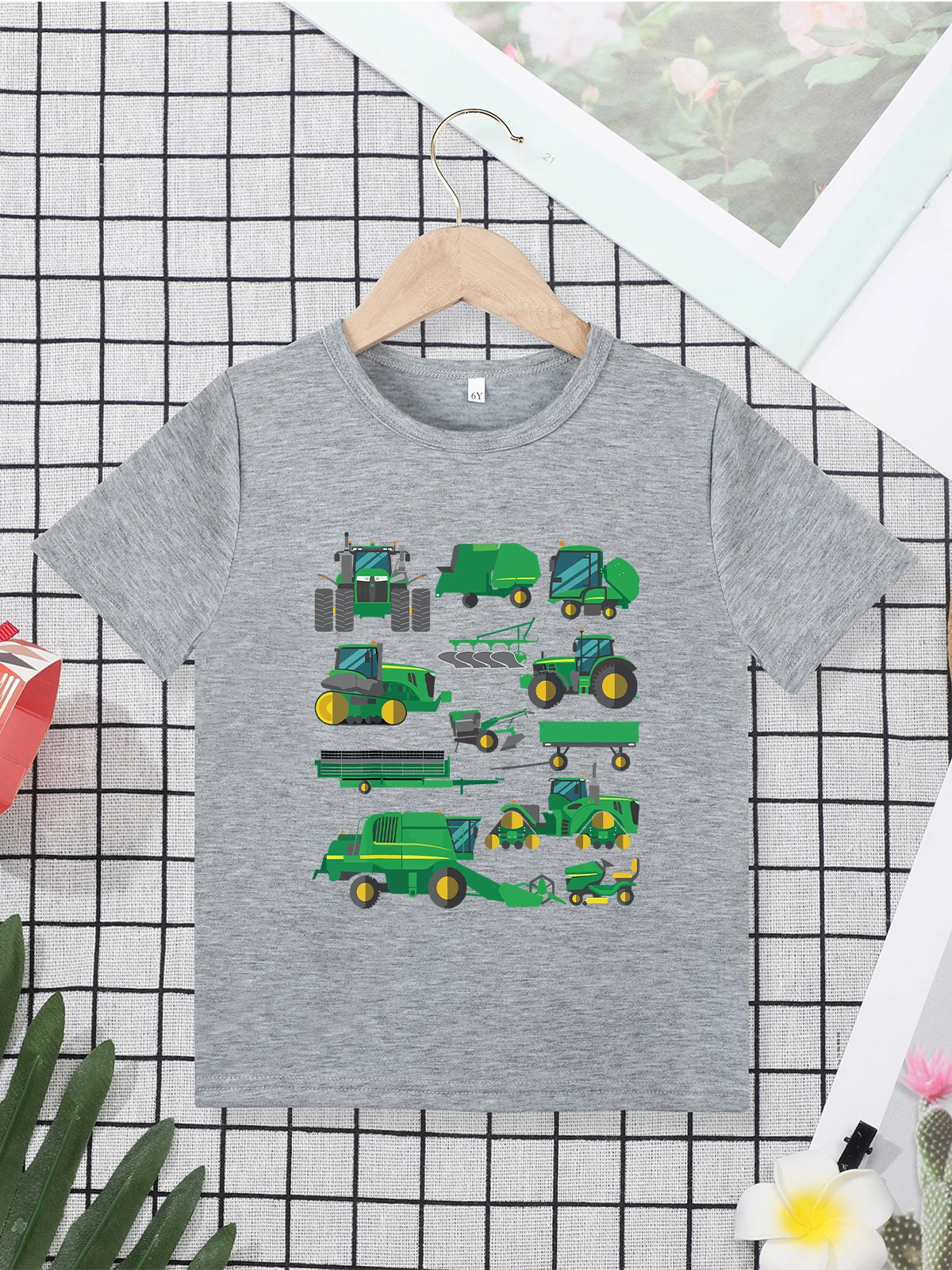 Tractors Print American Style Boys Clothes 3 to 7 Years Gery Versatile Summer Kids T Shirt Stylish Harajuku Home Casual Tops