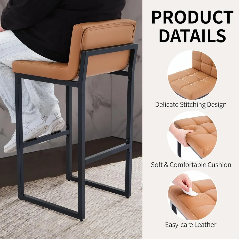 Bar Height Stools Set of 4, PU Leather Barstools Modern Counter Stools with Back and Thickened Metal Legs, Bar Chairs