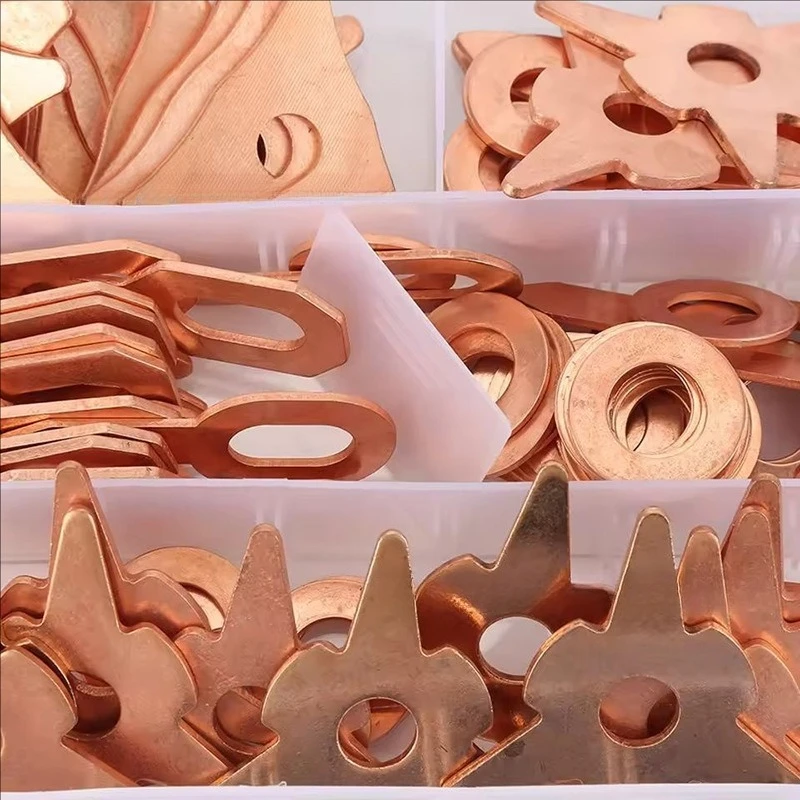 110Pcs Boxed Iron Copper Plated Washers Kit, Pulling Gaskets U-type & OT Type Shims for Auto Sheet Metal Welding Repair