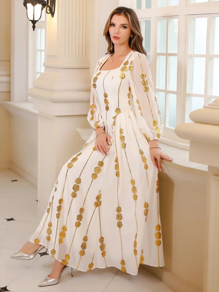 Vestido muçulmano com lantejoulas para mulheres, Ramadan Abaya, Kaftan longo, Kaftan marroquino, Dubai, Robe turco, Jalabiya, festa, 2022, Eid, 2024