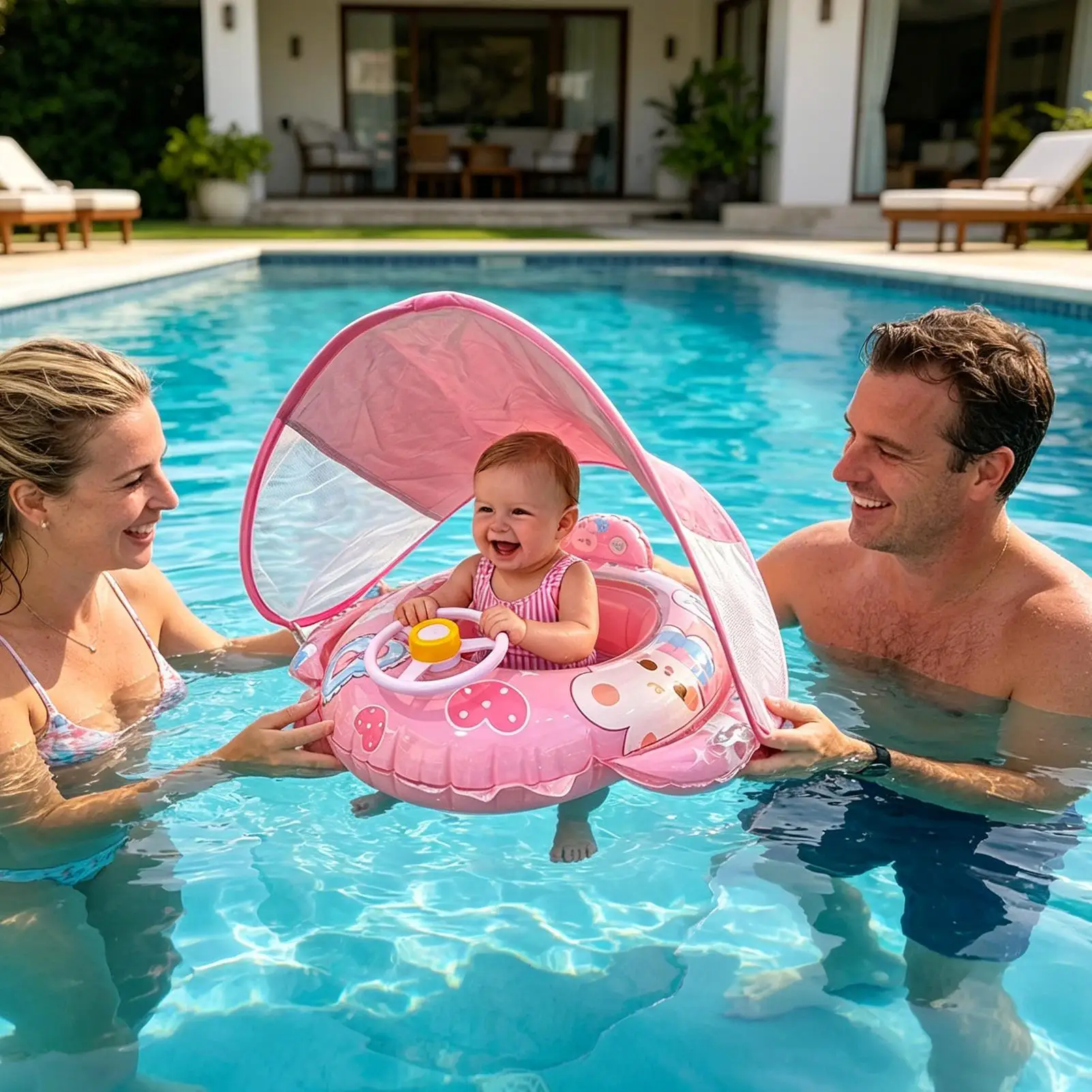 Kids Float With Canopy Inflatable Sun Protection Swim Ring Blow Up Swim Floats For Kids For Boys Girls Bathtub Bathroom Water