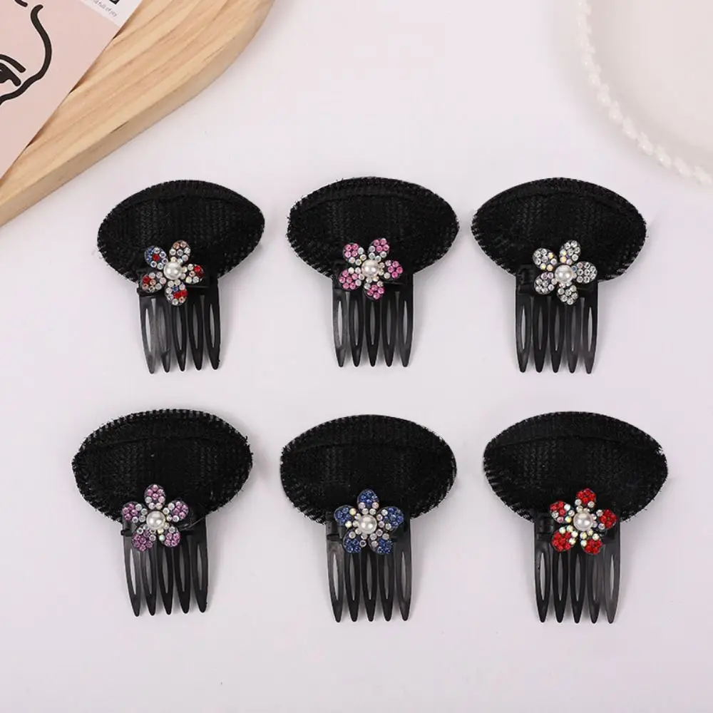 

Sweet Rhinestone Puff Hair Head Cushion Pearl Flower Hair Base Braid Hair Accessories Invisible Volume Hair Clip Daily
