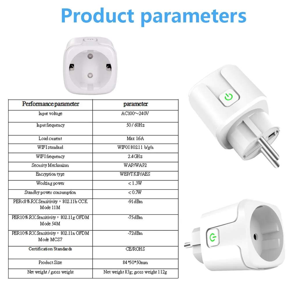 Tuya WiFi Smart Plug 16A/20A EU Power Monitor Switch Smart Socket With Timing Function Smart Life Support Alexa Google Home