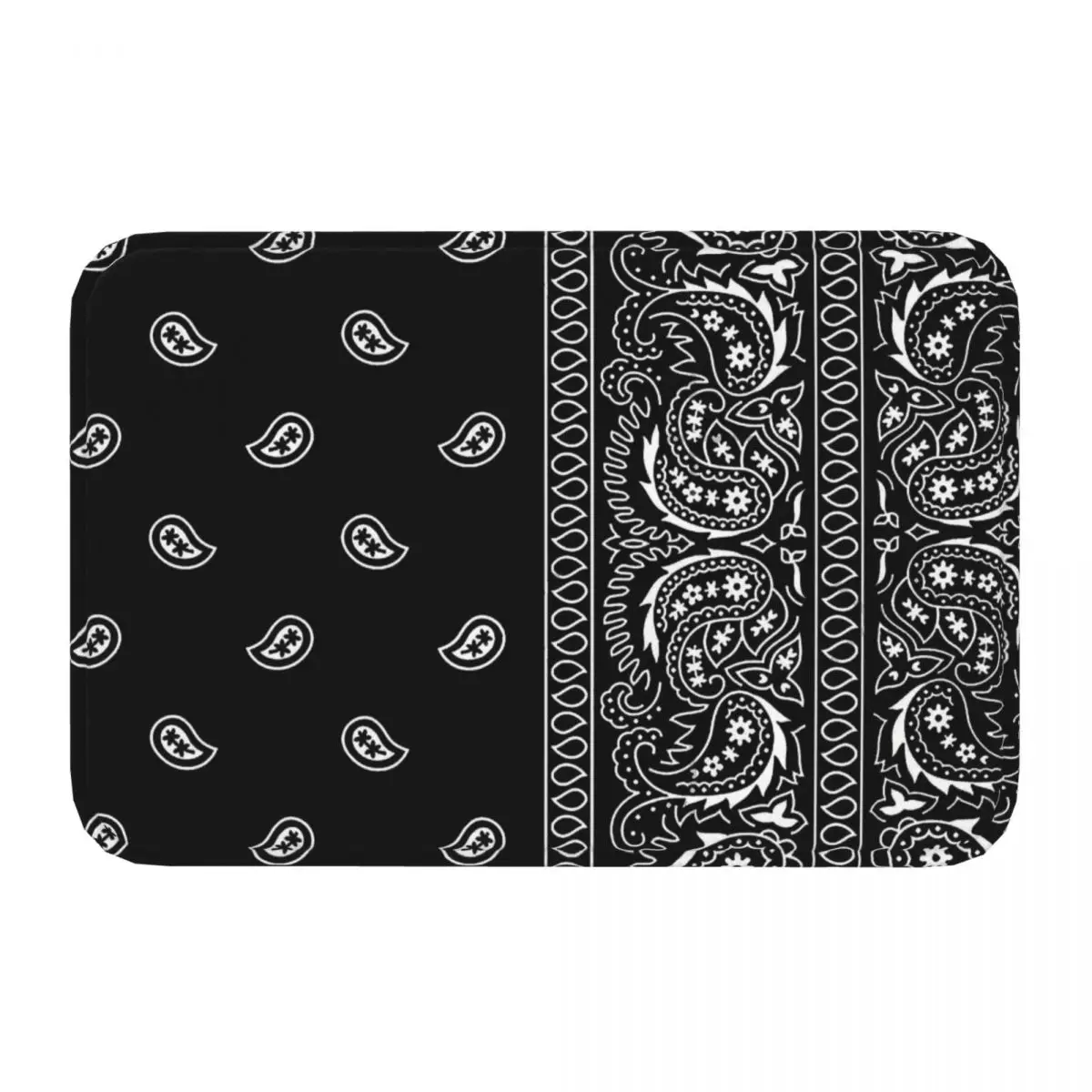 Black And White Paisley Chicano Bandana Style Face Mexican Style Non-slip Rug Doormat Bath Mat Hallway Carpet Indoor Decorative