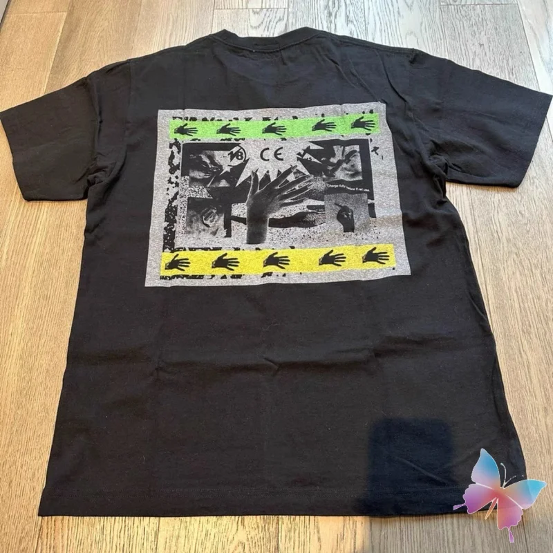 

Унисекс, черный топ с круглым вырезом и принтом ладони, летние футболки CAVEMPT, мужские и женские повседневные свободные уличные хлопковые черные футболки CE