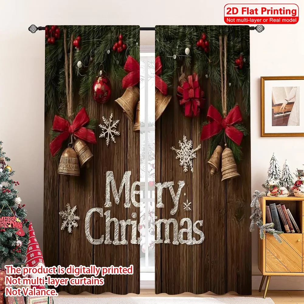 

2pcs 2D flat printing Merry Christmas Popular Window Curtains merry christmas2 Durable Polyester Without Electricity Versatile
