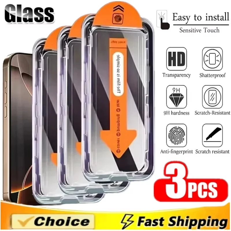 3er-Pack Displayschutzfolie für iPhone 17 Pro Max 16 15 14 13 11 12 8 Plus 7 6 XS XR Air 17promax HD Einfache Installation Gehärtetes Glas