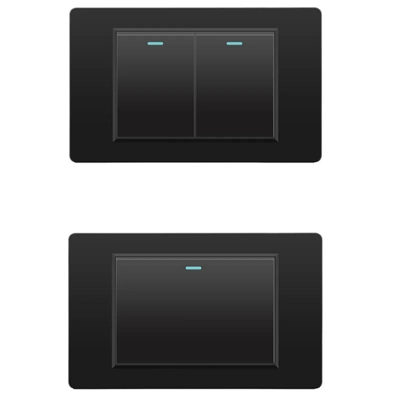 AB66-Light Switch Wall Electrical Switches 1 Gang 2 Way 118Mmx72mm Tempered Glass Panel Mechanical Button Switch Black 1Gang 2Wa
