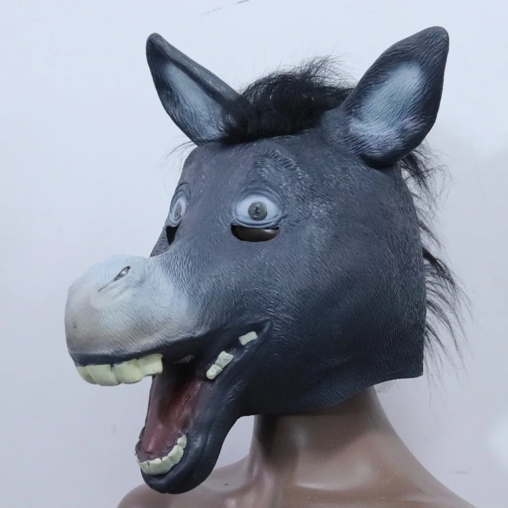 Realistic Donkey Head Mask For Man Funny  Animal Headgear For Halloween Farm Theme Cosplay Carnival Costume Props - view 4