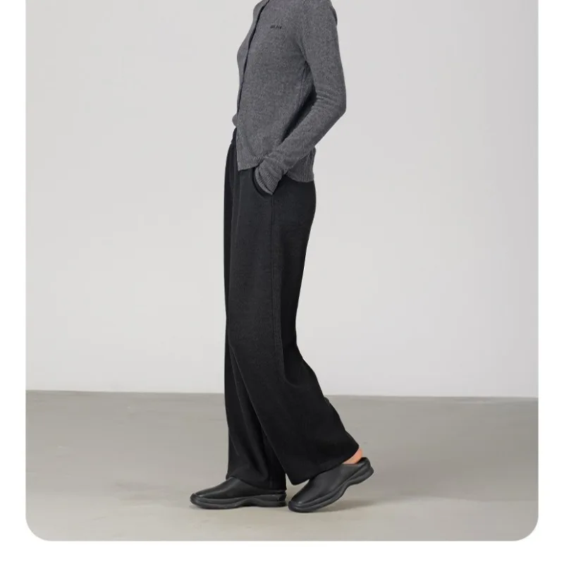 الشتاء صوف مبطن آلة قابل للغسل الصوفية بنطال ذو قصة أرجل واسعة للنساء القصيرة مكافحة الكرة يندبروف الدافئة عالية الخصر بنطلون