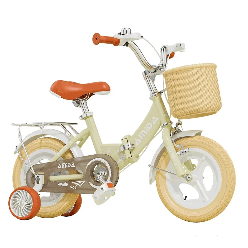 Kids Bike with Training Wheels Basket Double Brake Large Backseat Anti-slip Lightweight Foldable Bicycle for Kids Teens Boy Girl