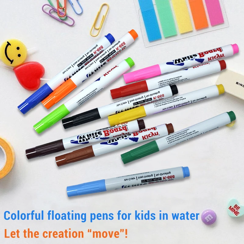 Bolígrafo flotante de agua mágico, bolígrafos de tinta mágica Montessori para niños, juguetes de aprendizaje de pintura para educación temprana, bolígrafo con cuchara de cerámica, Juguetes