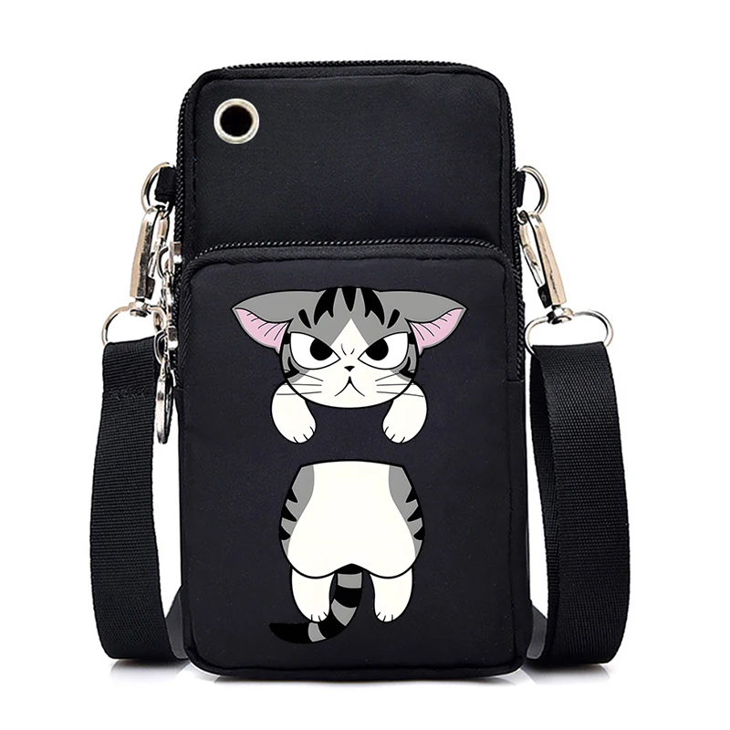 Funny Anime Cat Small Messenger Bag Hanging Neck Coin Purse Vertical Handbag Women Mobile Phone Bags Cartoon Small Crossbody Bag