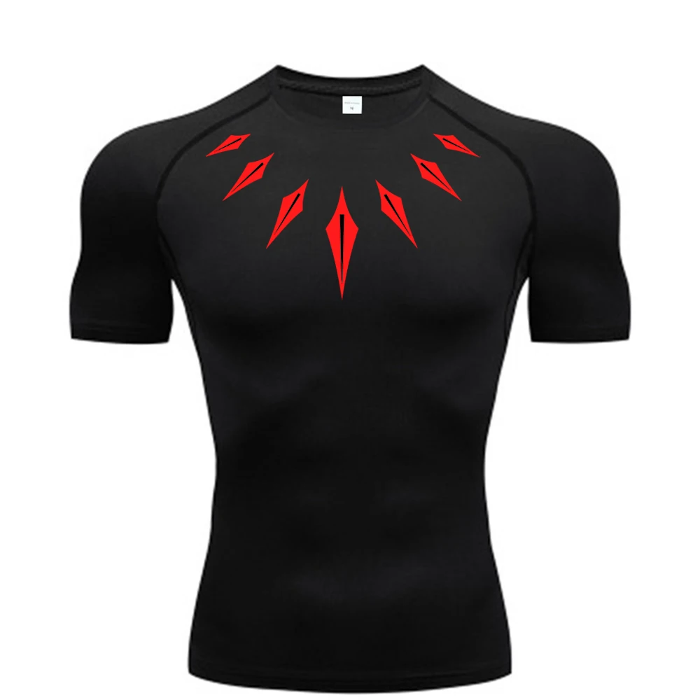 Men's animated compression T-shirt, running tight sports T-shirt, gym, sports training, quick drying T-shirt, summer T-shirt