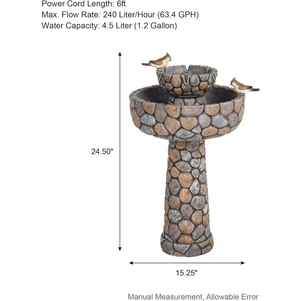 Imagem -05 - Fonte de Água ao ar Livre para o Pátio Stone-like Fountain Bird Bath Decoração do Pátio 2-tier