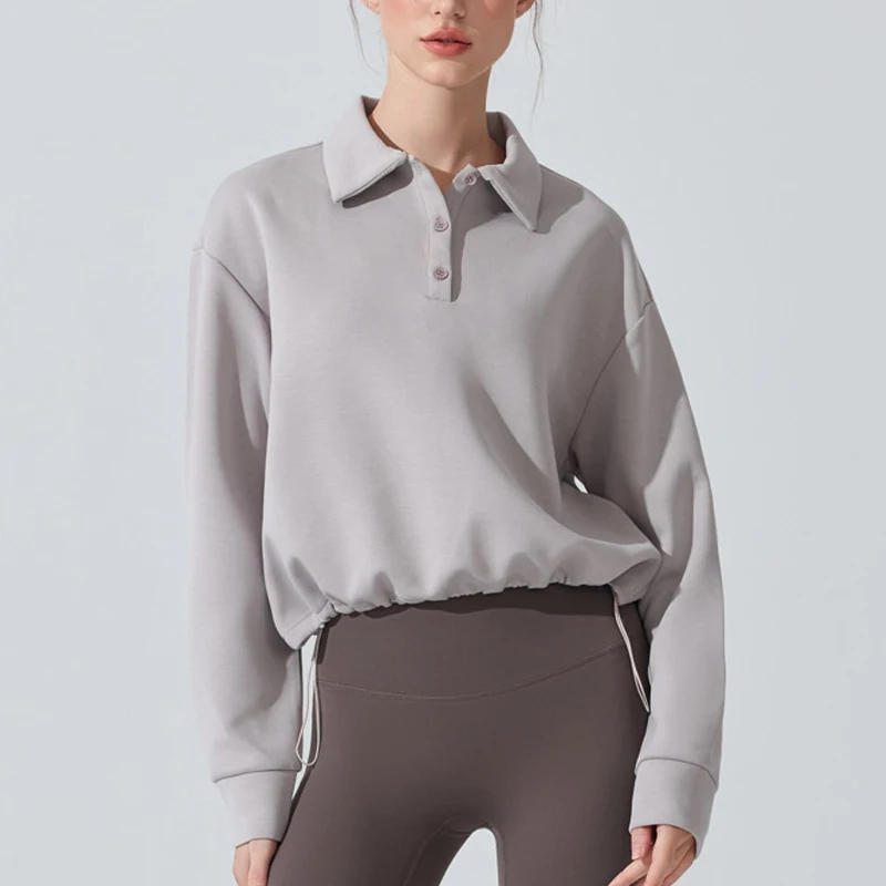 Women Outdoor Running Sweatshirt Solid Color Loose Long Sleeve Gym Top Ajustable Hem Workout Shirt Female Breathable Sportswear