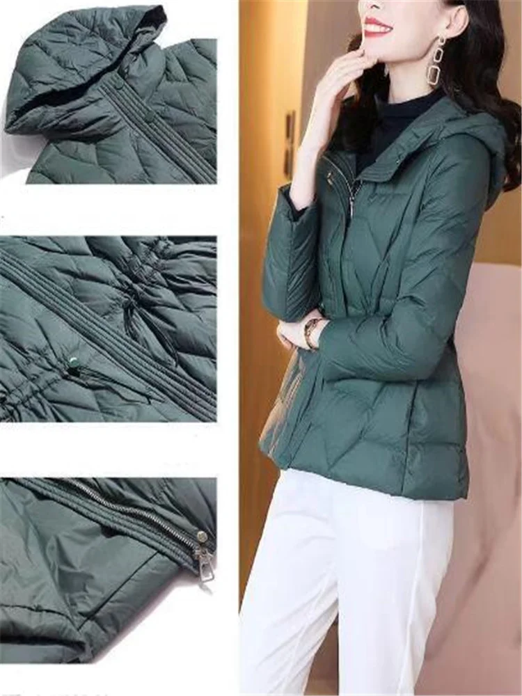 2023 New Winter Jackets Women Parkas Hooded Short Coat Female Parka Warm Waist Jacket Korean Loose Lace up Cotton Padded Outwear