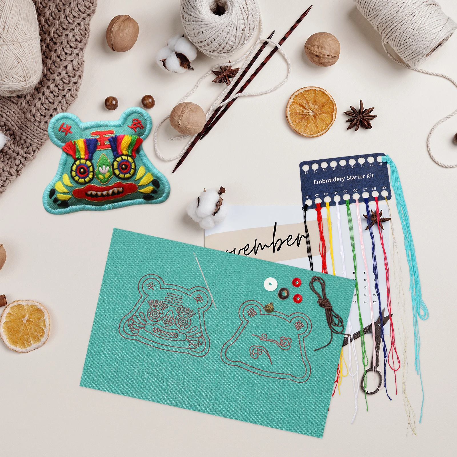 

Exquisite Embroidered Sachet Material Bag Handmade Cotton Linen Zodiac Tiger Pattern Small Bags for Home Car Decor