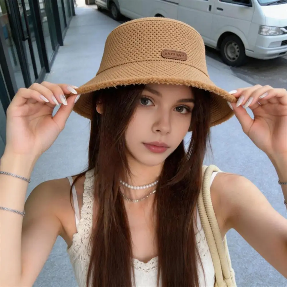 Hollow Braided Hat for Breathable Comfort Knitted Sun Hat for Women Wide Brim Bucket Hat Breathable Summer Beach for Outdoor