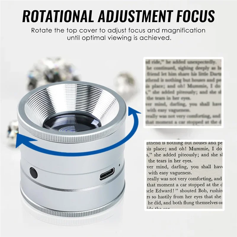 

【A87T】Magnifying Glass 10X LED Jewelry Loupe Rechargeable With 30Mm Scale Lens And UV Light, For Gemstone Coins Diamond Detectio