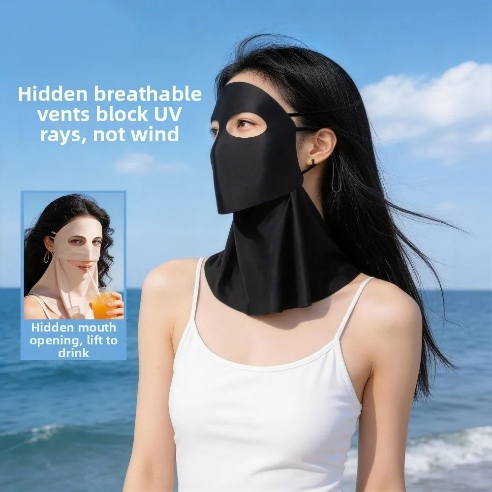 Fashion Sun Protection Ice Silk Face Veil Polyester Solid Color Sunscreen Mask Eye Corner Protection Full Face Neck Wrap Summer