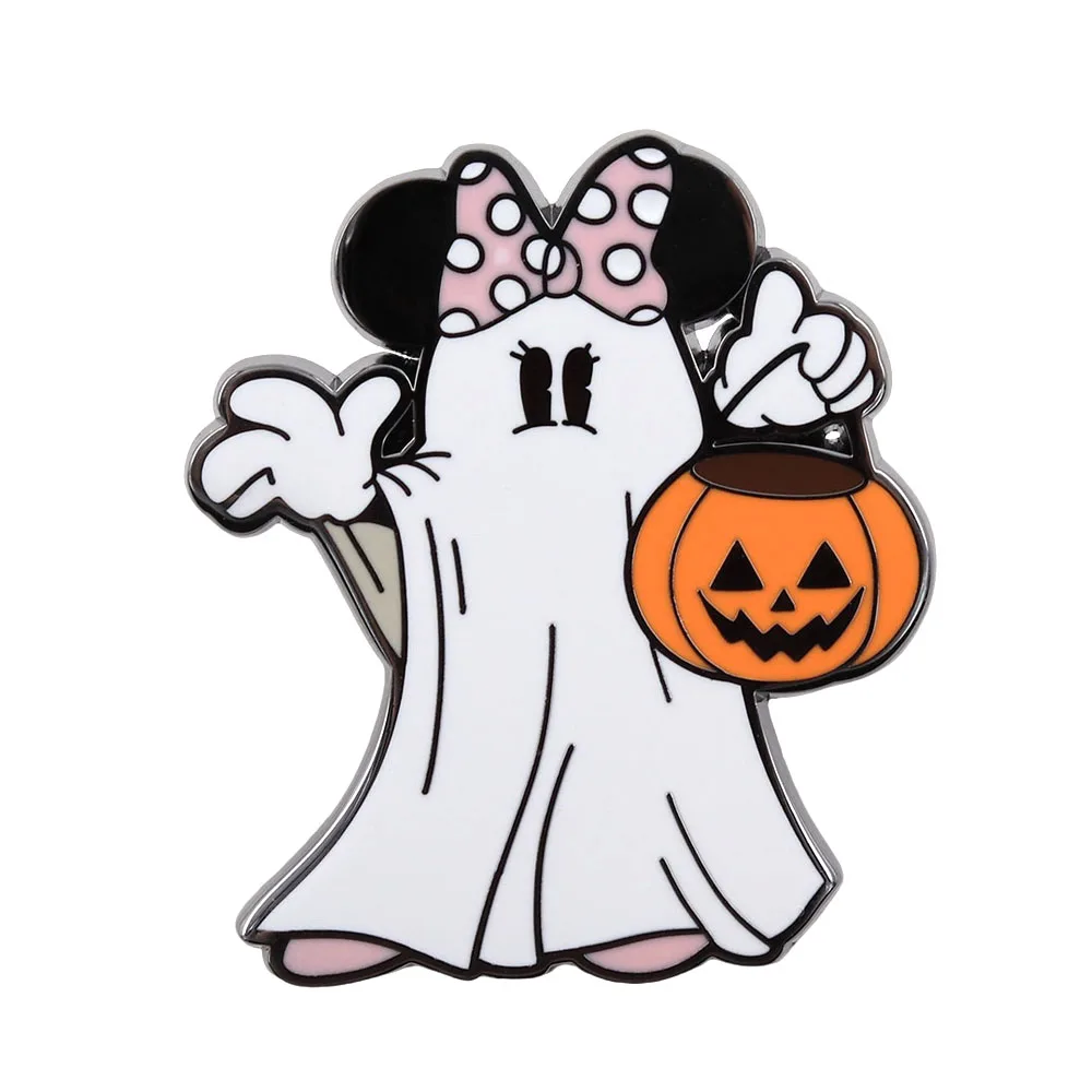 Bowknot Mouse Ghost Pumpkin Lamp Enamel Pin Halloween Cute Cartoon Character Brooch Badge Accessory