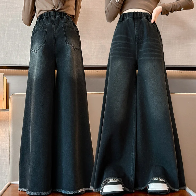 

Stylish Kids Fashion Y2K Wide Leg Jeans for Teen Girls High Street Baggy Denim Pants Cool Streetwear Children Trendy Trousers