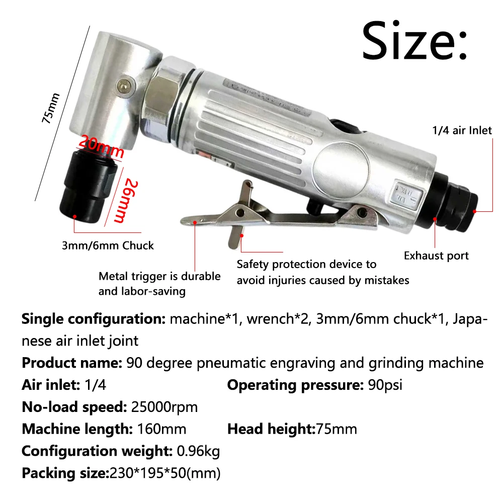 Pneumatic Tool Air Die Grinder Professional 90 Degree Mini Right Angle Grinder Tool for Grinding Polishing Deburring Engraving
