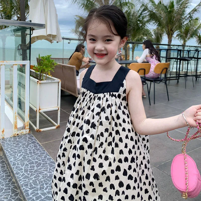 New Summer Girls\' Dresses Love Print Square Neck Princess Dress Casual Tank Top Vest Dress Children\'s Dress Baby Kids Clothing