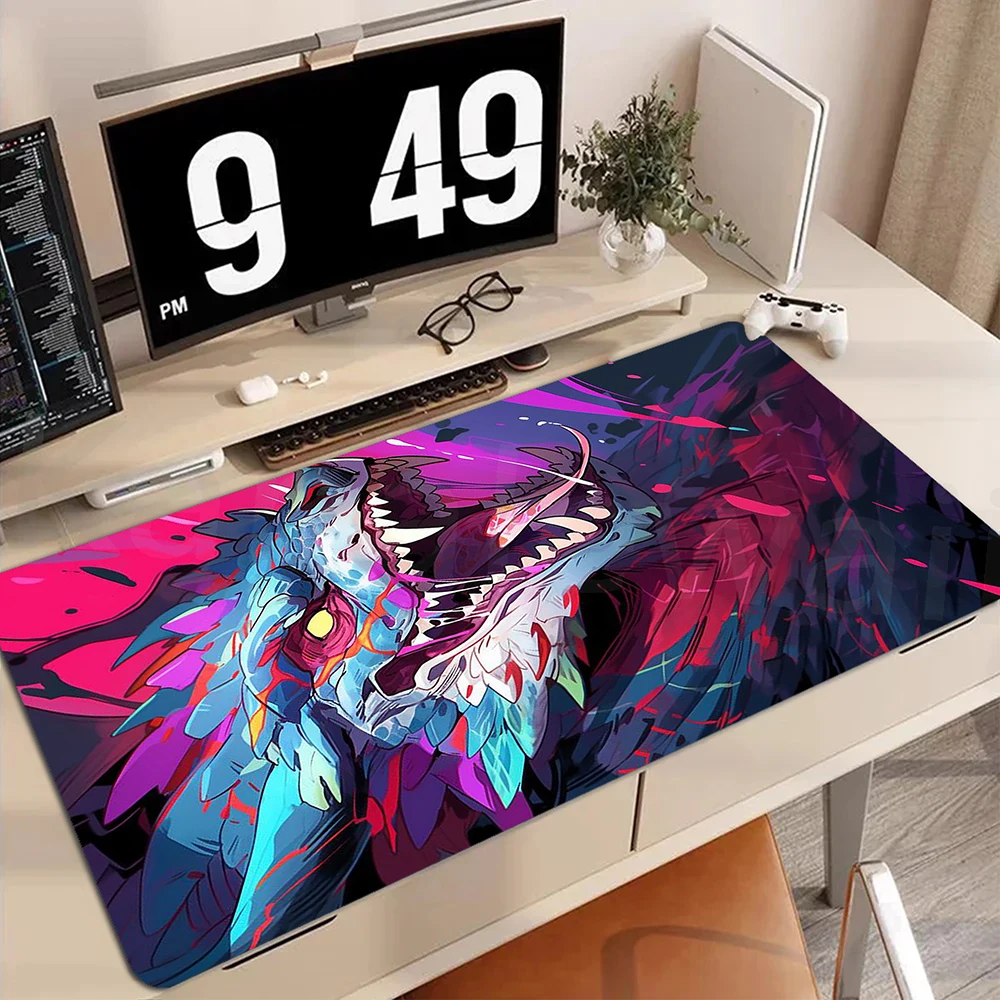 Grand tapis de souris de jeu en caoutchouc, bord verrouillé, clavier d'ordinateur, polymère de bureau violet foncé, dragon japonais, 900x400