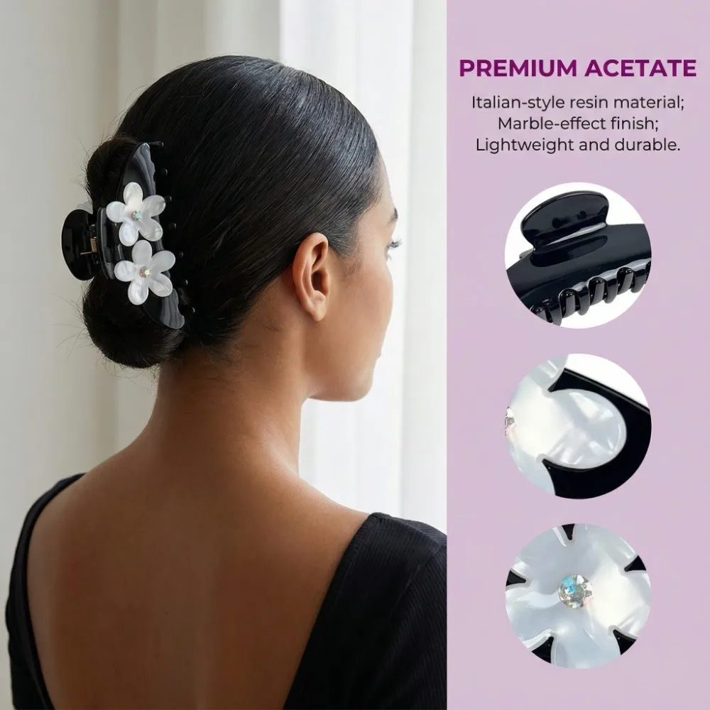 

Retro Rhinestone Butterfly Hair Claw Headwear Flower Acetate Hair Crab Clip Korean Style Geometry Large Shark Clip Girls