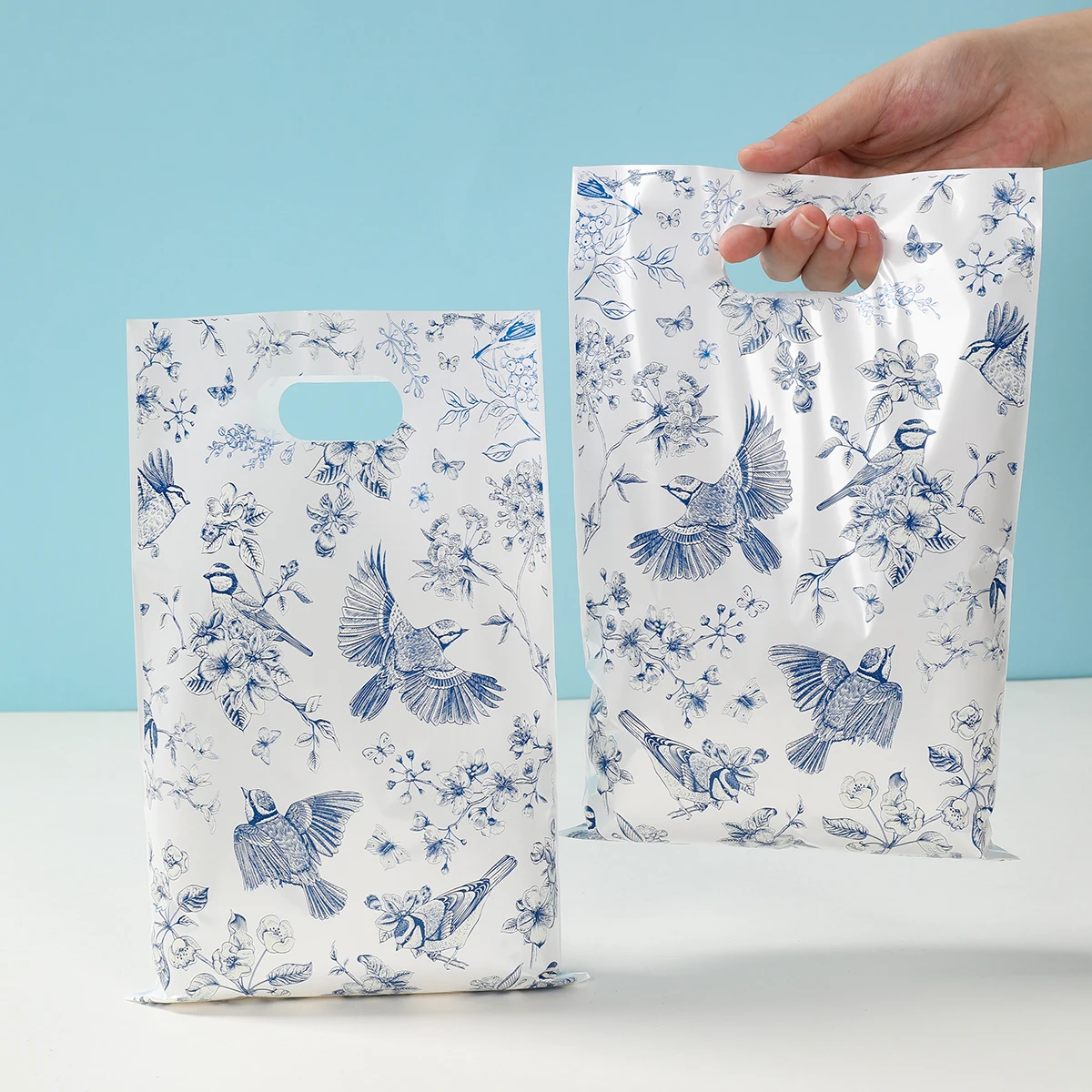 10/25/50 Stück blaue und weiße Blumen-Geschenktüten, Handtasche, China-Stil, Blumen-Vogel-Muster-Design für Geburtstag, Hochzeit, Verpackungsbeutel