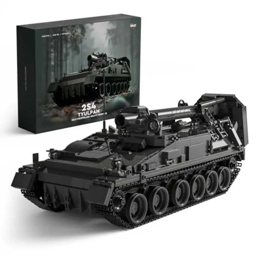 

Military tank building model for adults: steel-gray self-propelled heavy mortar set durable ABS plastic display-ready collectib