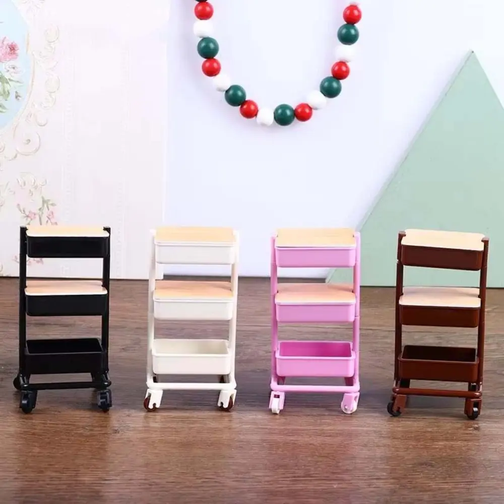 

High Quality 1:12 Doll Trolley Three Layers Dollhouse Miniature Doll Dining Cart with Wheels Decor Toy Dollhouse Accessories