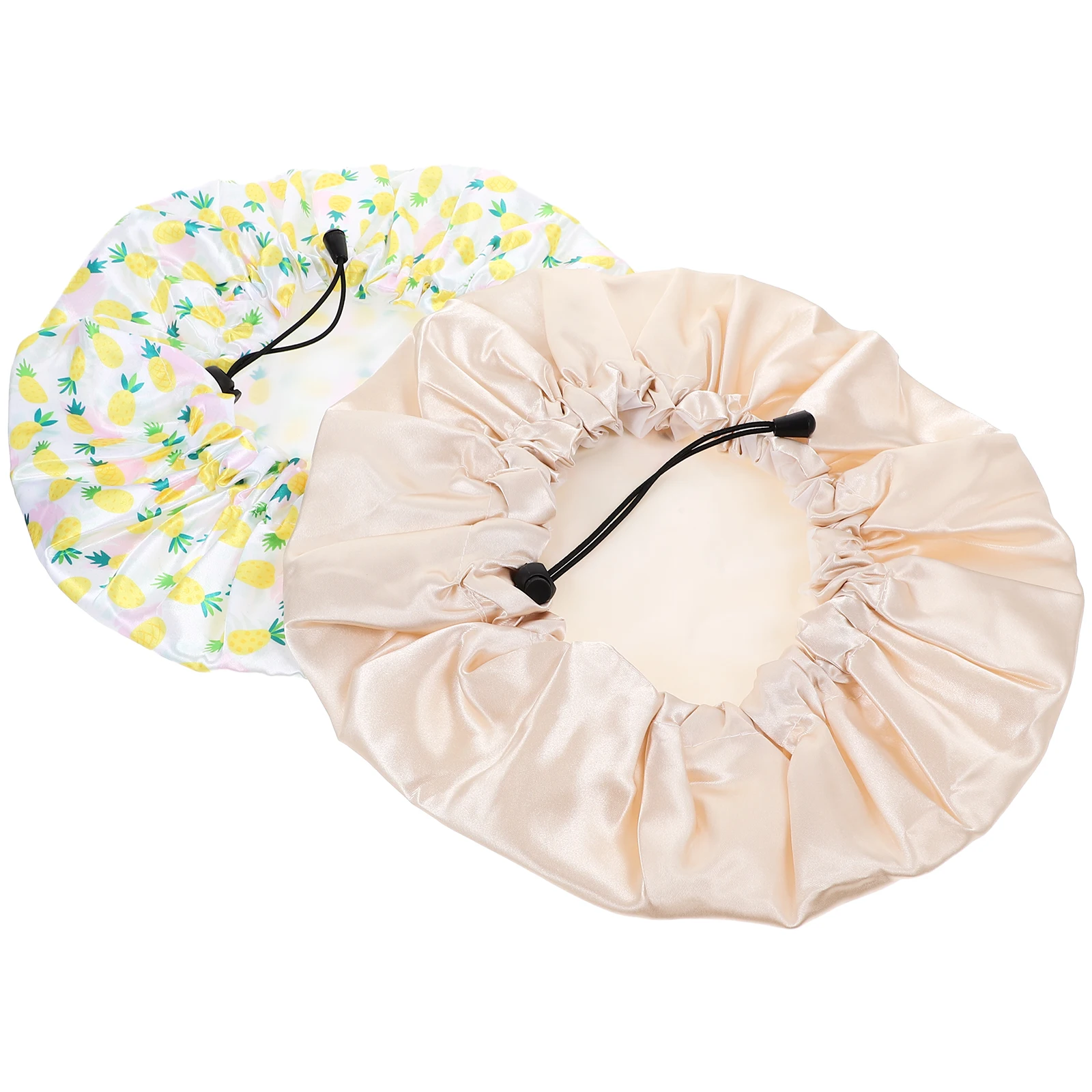 

2pcs Waterproof Bath Caps For Women Reusable Shower Hats Large Elastic Caps Satin Lined Bathing Hats Spa Hair Bonnets For Long
