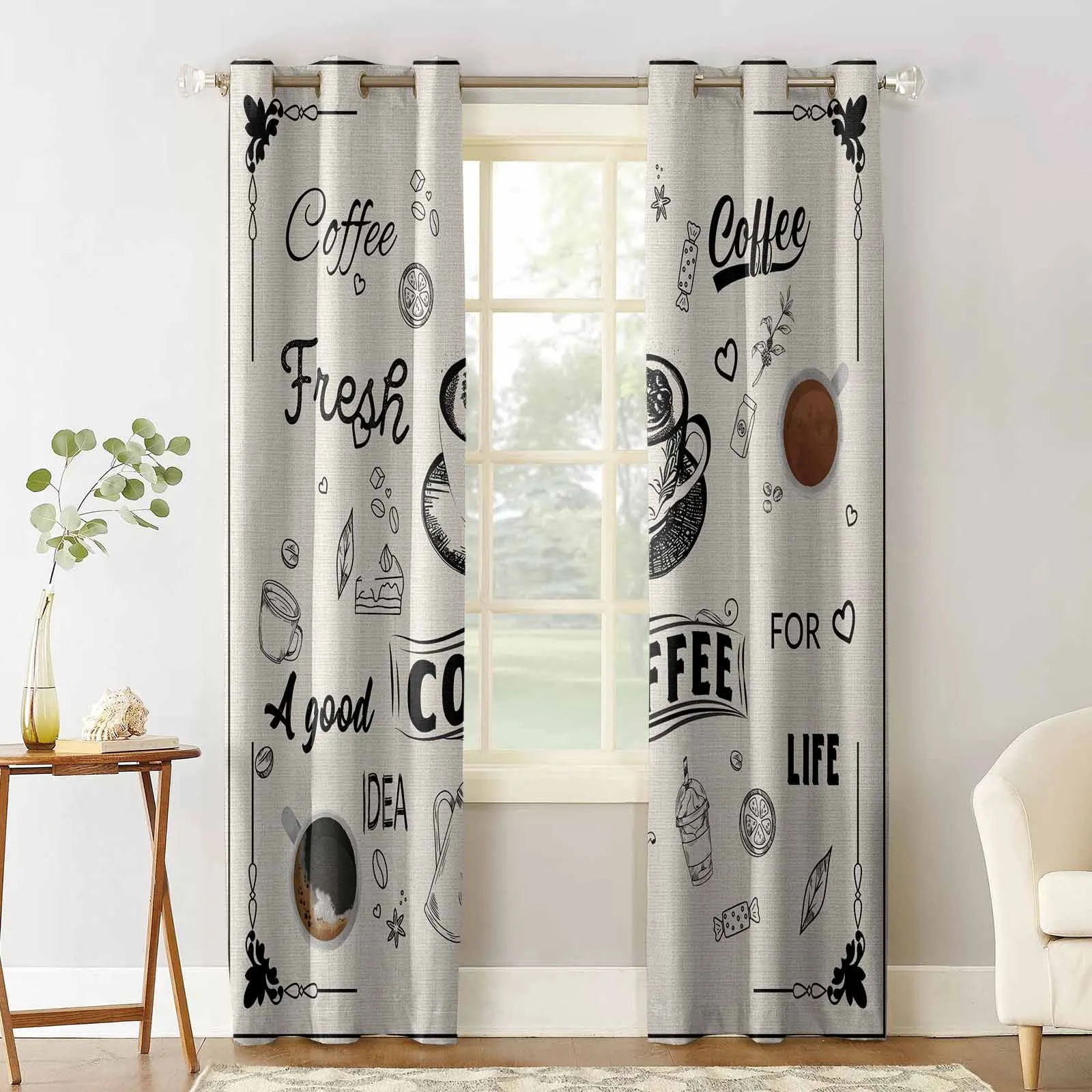 Coffee Coffee Beans Cup Window Curtains for Living Room Kitchen Curtain Bedroom Decorative Window Treatments