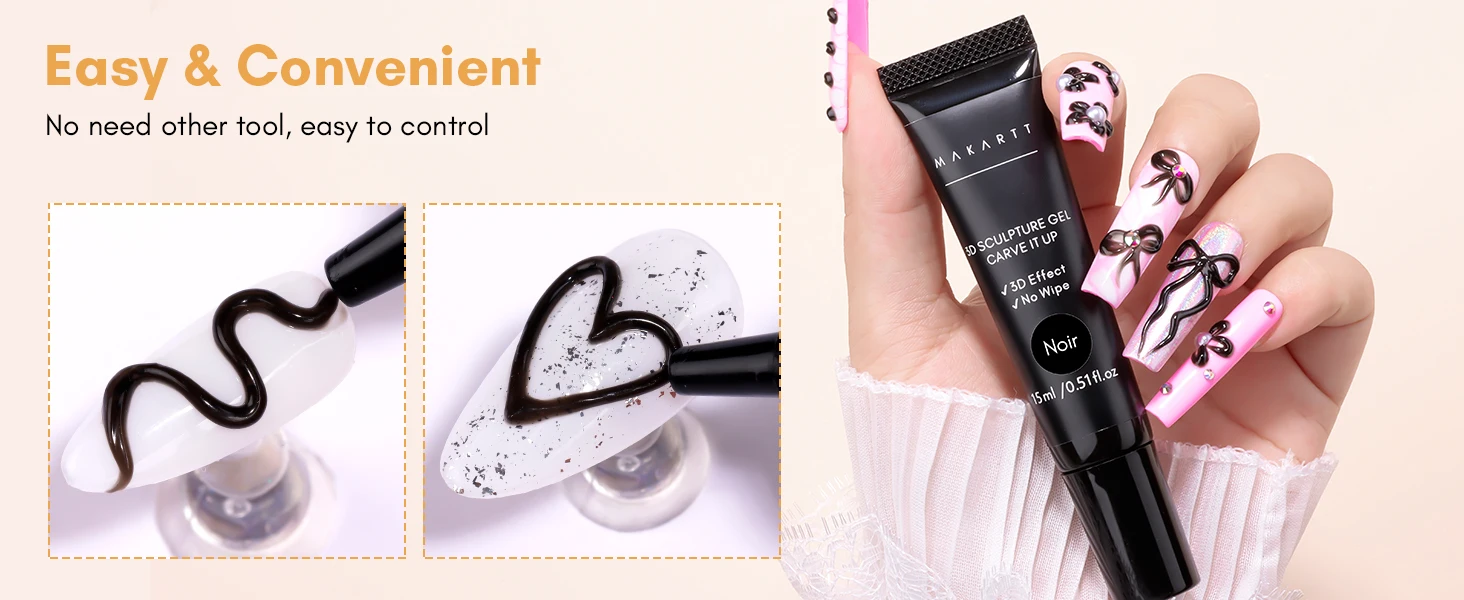 Makartt 3D Nail Gel Sculpting Gel Nail Art Glue Kit, White Craving Gel und Black Candy Molding Gel No Wipe Embossed Gel Polish – Detail 9