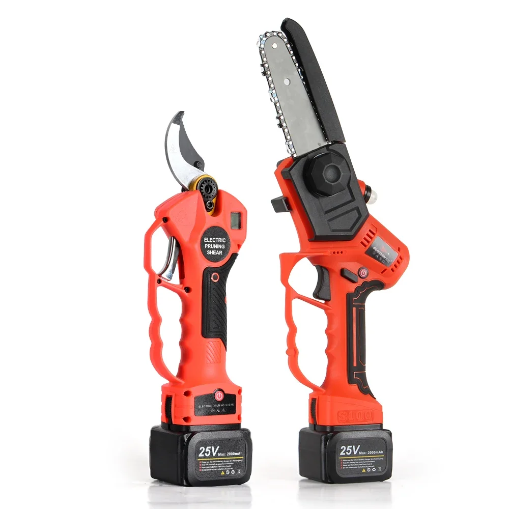 40mm Cordless Electric Folding Pole Pruning Shears, 5” Brushless Electric Pruning Saw, SK5 Blade Pruning Shears