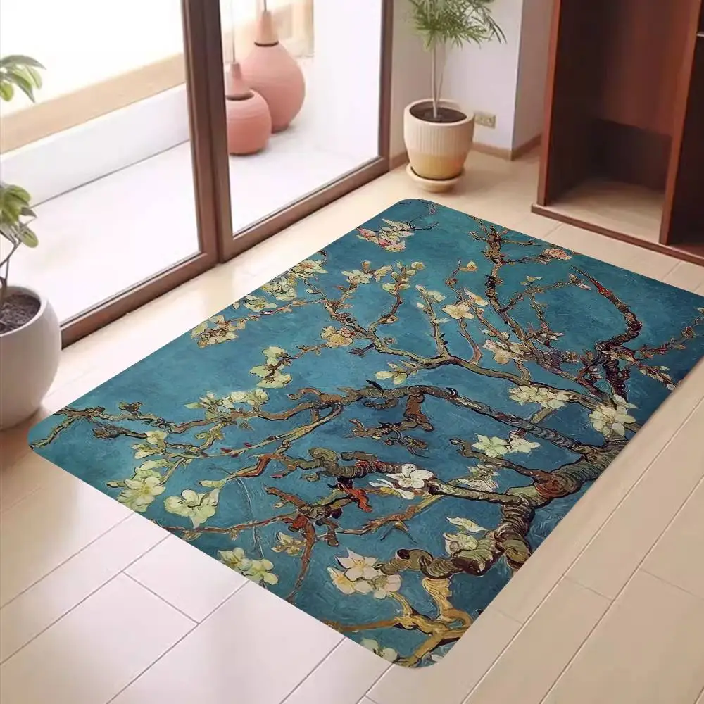 Almond blossoms van gogh Bathroom Mat Anti-slip Absorb Water Long Strip Cushion Bedroon Mat Welcome Doormat