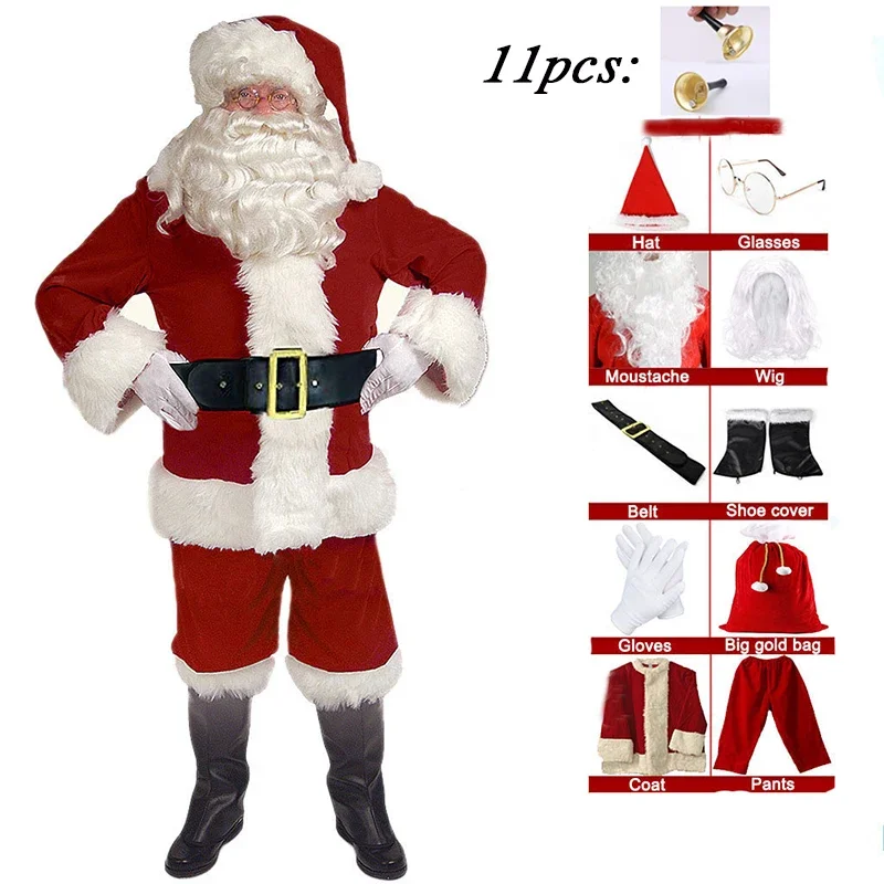 2023 Santa Claus Cosplay Kostuum Kerst Nieuwjaar Heren Kostuums Deluxe Klassieke Volwassenen Set Carnaval Party Roleplay Pakken