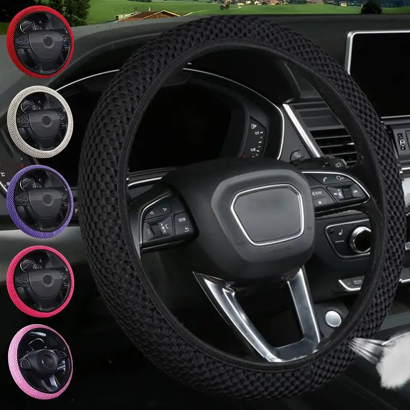 Car Steering Wheel Cover Universal with Elastic Band 37 38cm Breathable Non Slip for Daily Use and Long Distance Driving