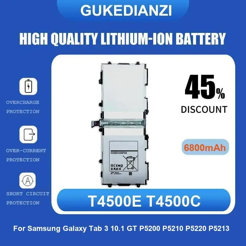 

T4500E T4500C Tablet Battery For Samsung Galaxy Tab 3 10.1 GT P5200 P5210 P5220 P5213 6800mAh High Quality
