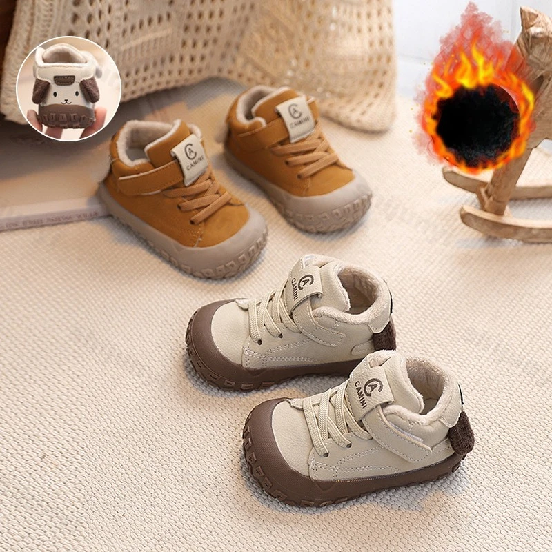 

Детская хлопковая обувь, зимняя уличная нескользящая удобная плюшевая повседневная обувь для мальчиков, легкая теплая прогулочная обувь на мягкой подошве для девочек